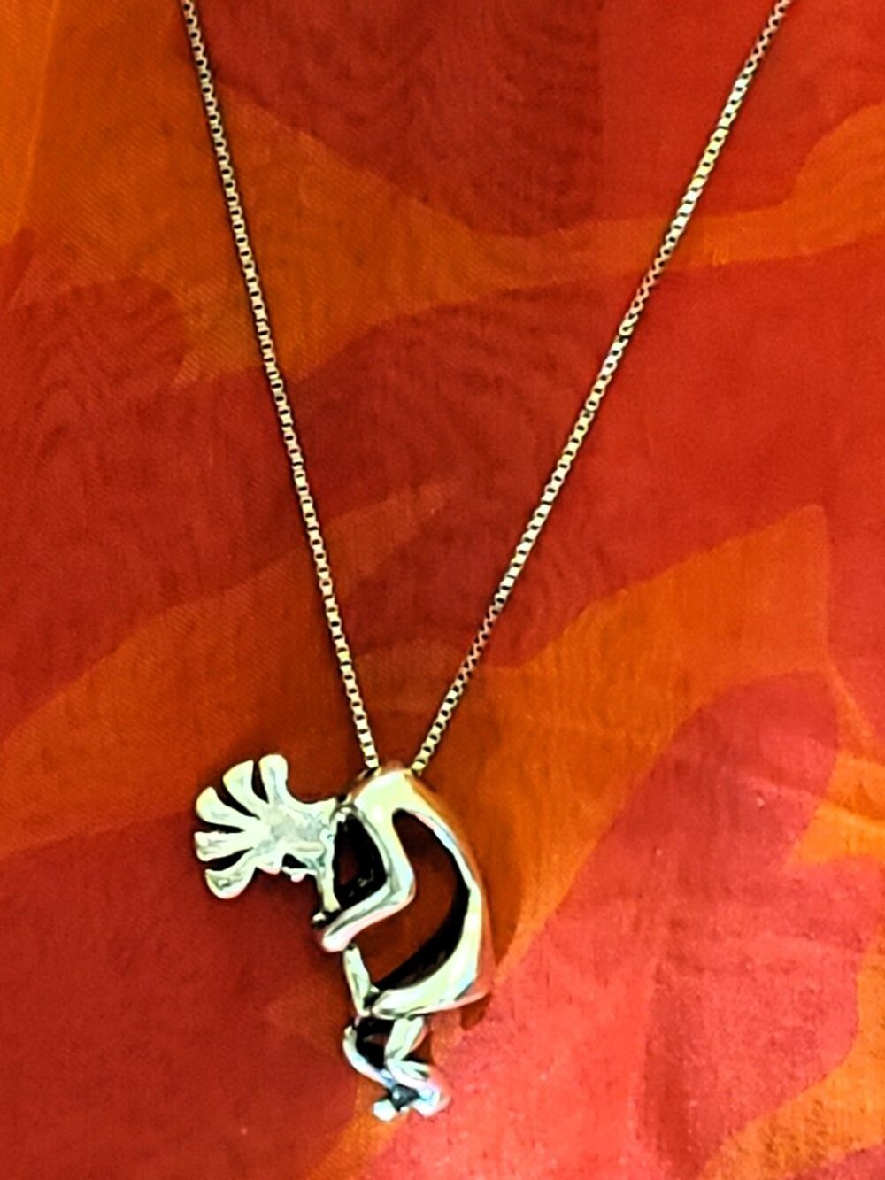 NYC Museum Gallery Archive Sterling Silver Kokopelli Flute Player Necklace